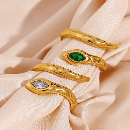 Stainless steel gold white green zircon snake resizable rings Set of 5