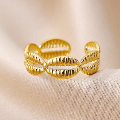 Stainless steel waterproof gold cowrie shell open rings Set of 5