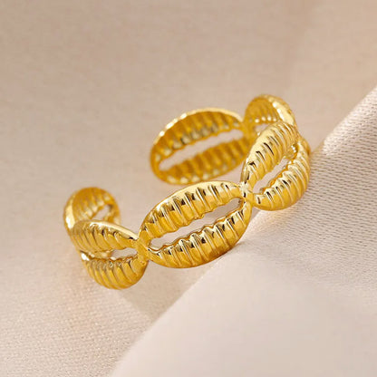 Stainless steel waterproof gold cowrie shell open rings Set of 5