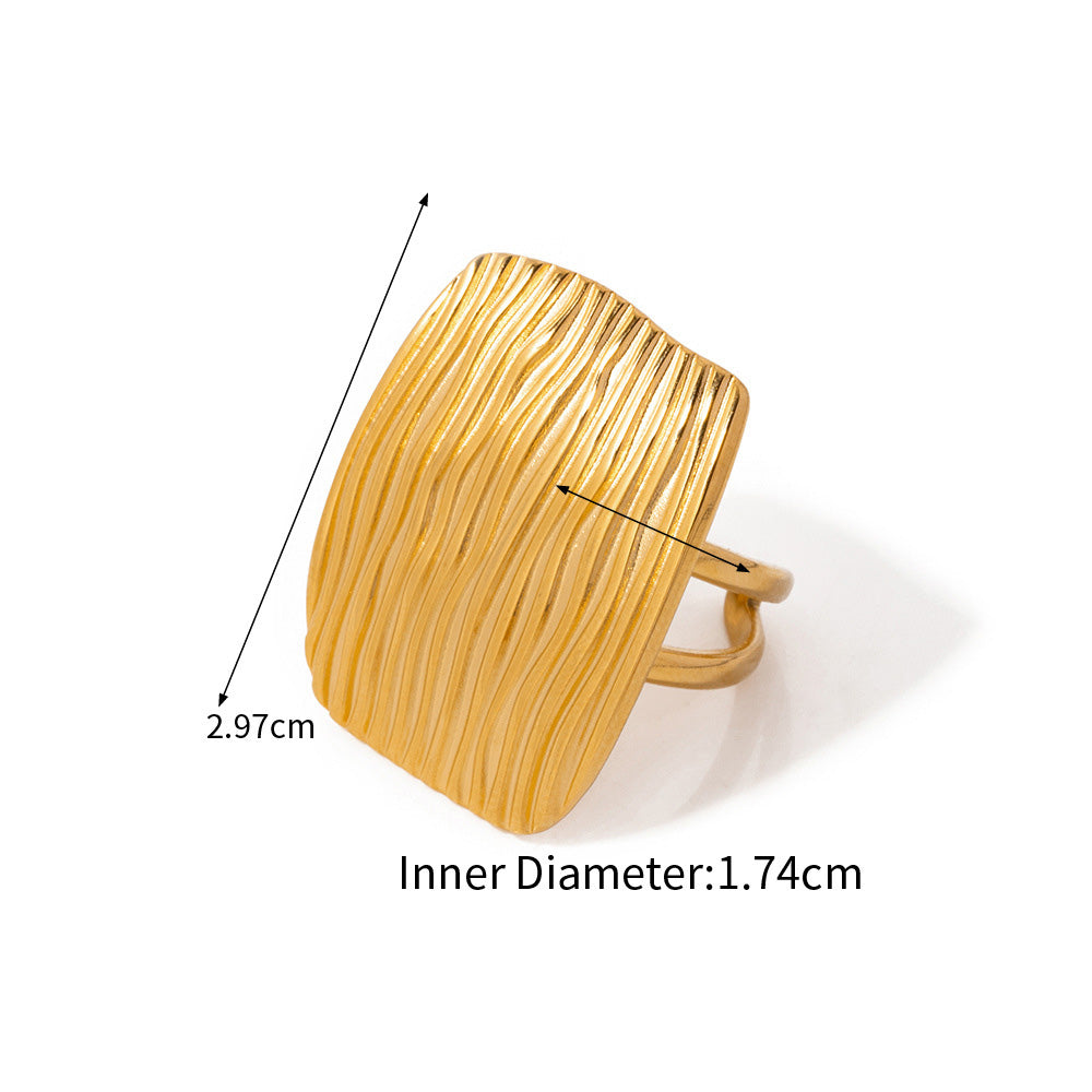 Grands anneaux réglables ouverts rectangulaires à texture ondulée en acier inoxydable Ensemble de 10