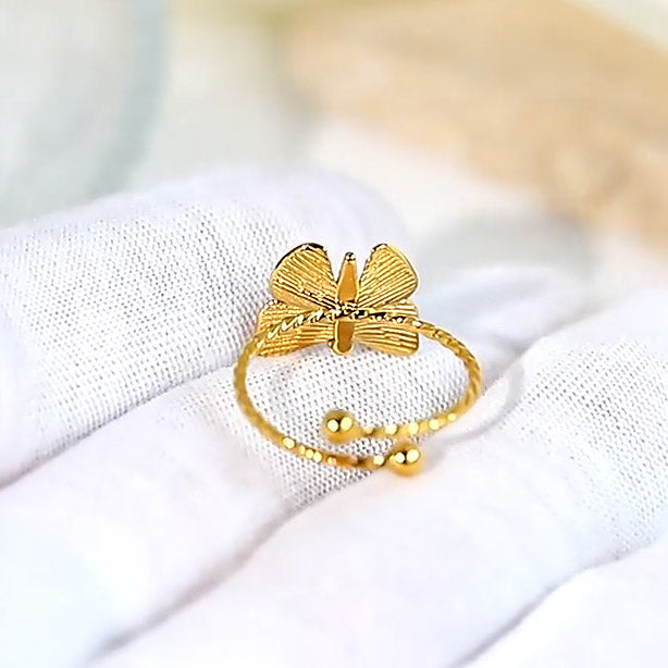 Stainless steel gold butterfly adjustable open rings Set of 5