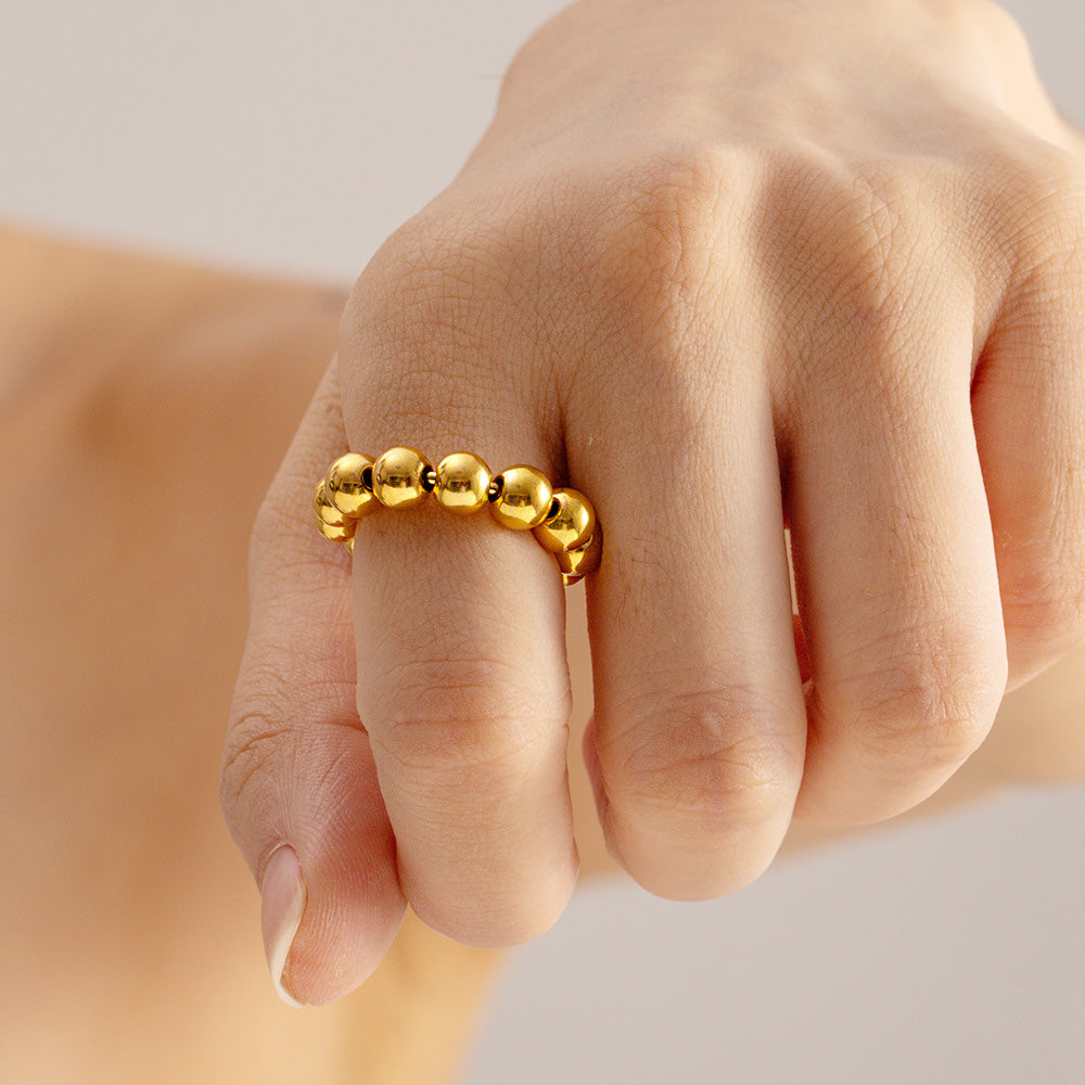 Steel Bead Rings Stainless steel punk bead ball design open adjustable rings Set of 5 ...