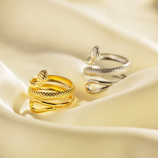 Stainless steel tarnish-free snake curves wrap resizable rings Set of 5