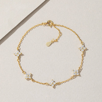 925 sterling silver 18k gold plated four-leaf clover zircon starry bracelets Set of 5