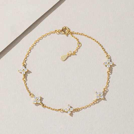 925 sterling silver 18k gold plated four-leaf clover zircon starry bracelets Set of 10