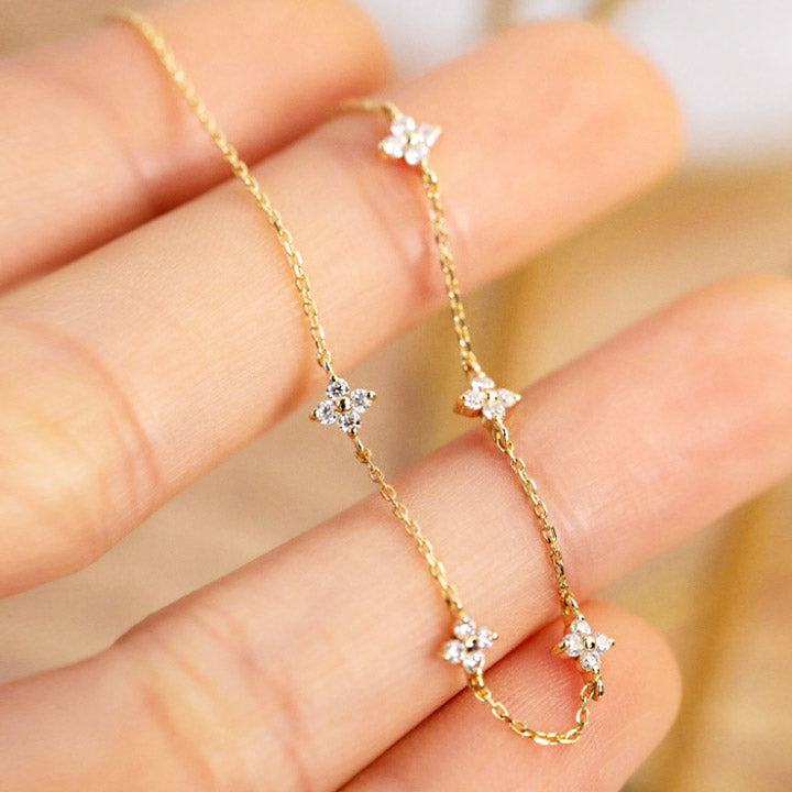 925 sterling silver 18k gold plated four-leaf clover zircon starry bracelets Set of 5