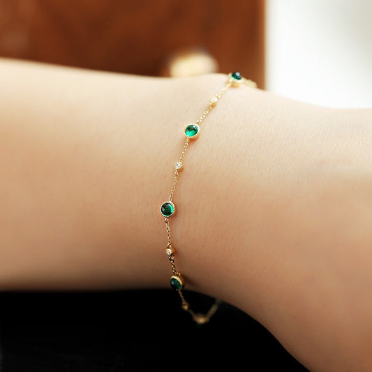 Wholesale 925 sterling silver emerald zircon gypsophila chain bracelets Set of 5