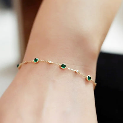 Wholesale 925 sterling silver emerald zircon gypsophila chain bracelets Set of 5