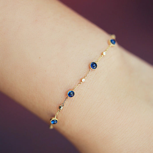 Wholesale 925 sterling silver gold plated blue zircon chain bracelets Set of 5