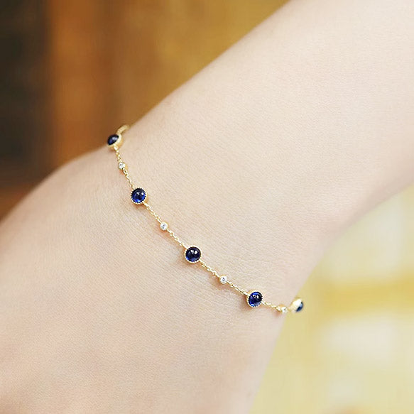 Wholesale 925 sterling silver gold plated blue zircon chain bracelets Set of 5