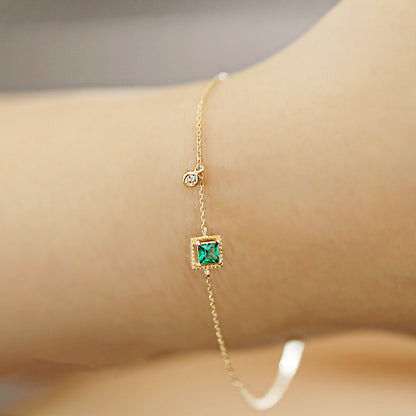 Wholesale 925 sterling silver gold plated single square green emerald zircon chain bracelets Set of 5