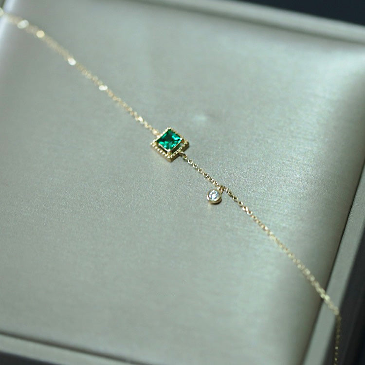 Wholesale 925 sterling silver gold plated single square green emerald zircon chain bracelets Set of 5