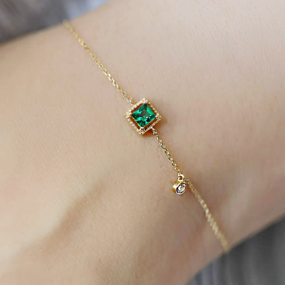 Wholesale 925 sterling silver gold plated single square green emerald zircon chain bracelets Set of 5