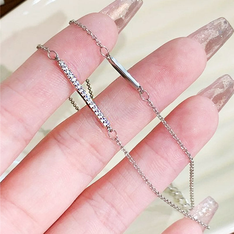 Wholesale 925 sterling silver double layer zircon bar design chain bracelets Set of 5