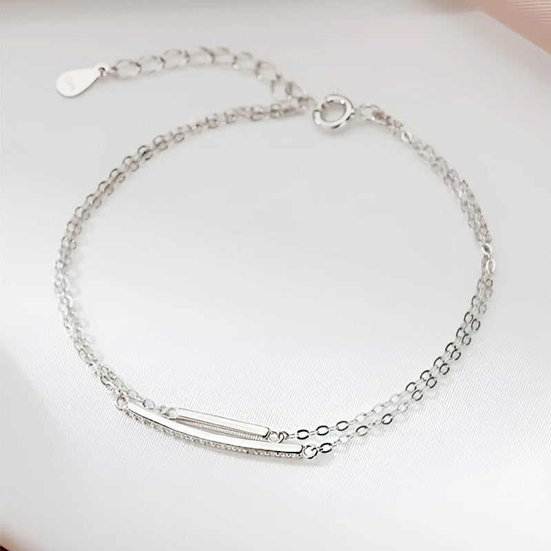 Wholesale 925 sterling silver double layer zircon bar design chain bracelets Set of 5