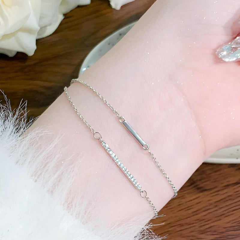 Wholesale 925 sterling silver double layer zircon bar design chain bracelets Set of 5