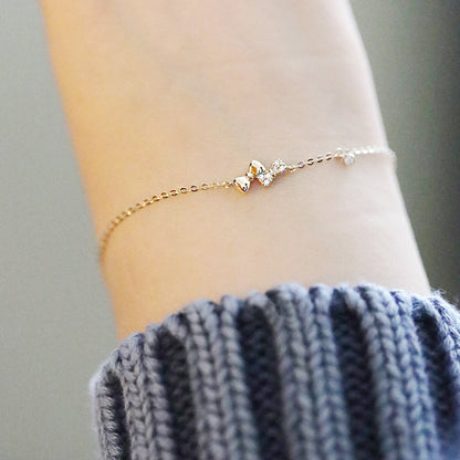 Pulsera con dije de corazón en forma de corazón con cuentas redondas de oro de 18 quilates y plata 925, juego de 10