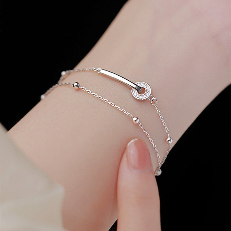 Wholesale 925 sterling silver double-layer circle bead chain bracelets Set of 5