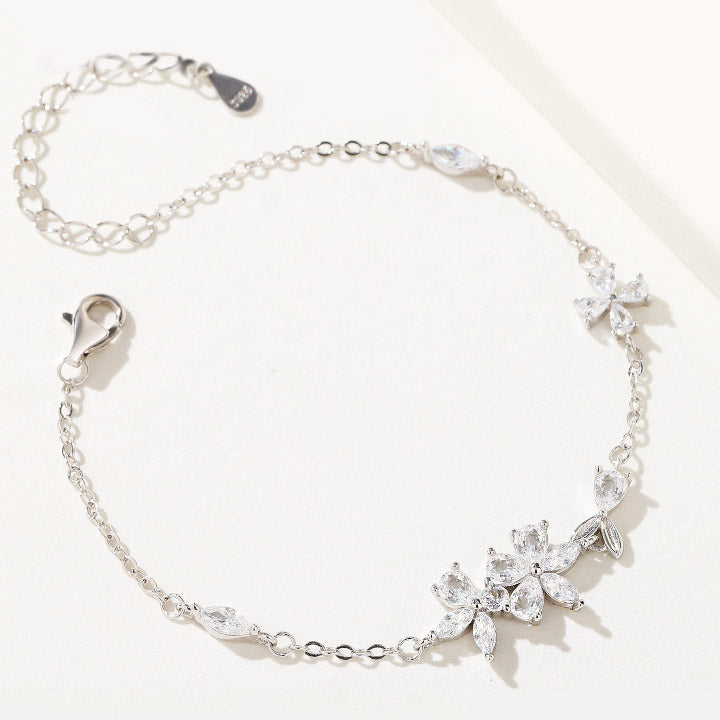 925 sterling silver sakura flower zircon bracelets Set of 5