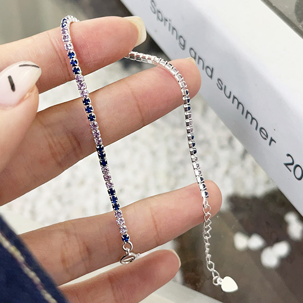 Wholesale 925 sterling silver blue purple zircon tennis chain bracelets Set of 5