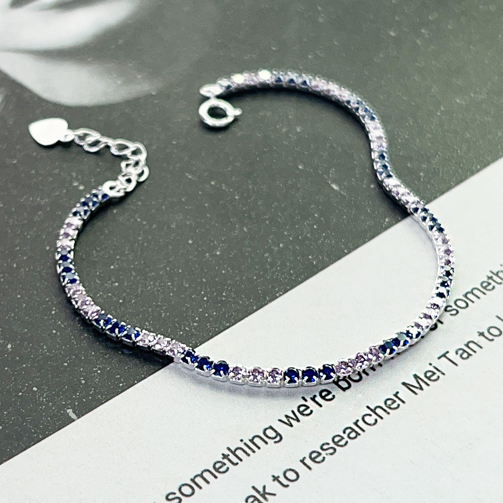 Wholesale 925 sterling silver blue purple zircon tennis chain bracelets Set of 5