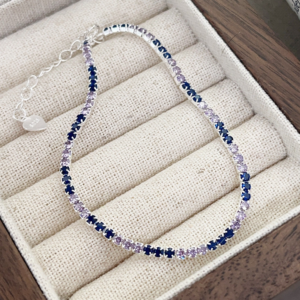 Wholesale 925 sterling silver blue purple zircon tennis chain bracelets Set of 5