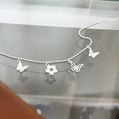 Wholesale 925 sterling silver butterfly and flower charms ball chain bracelets Set of 5