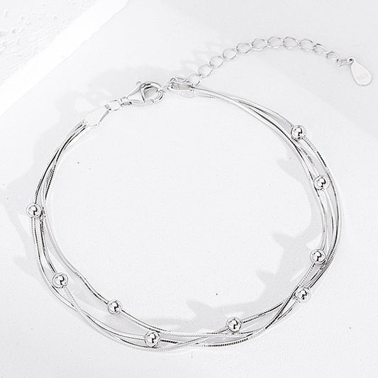 925 sterling silver beads multi-layer snake chain bracelets Set of 10