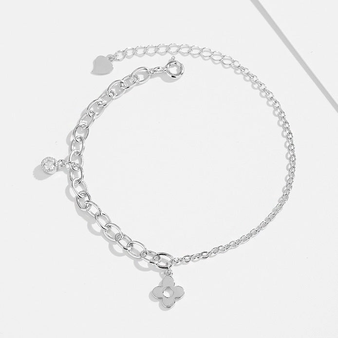 Pulseras con dijes de trébol de cuatro hojas estilo cadena de plata de ley 925. Juego de 10