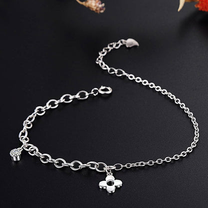 Pulseras con dijes de trébol de cuatro hojas estilo cadena de plata de ley 925. Juego de 10