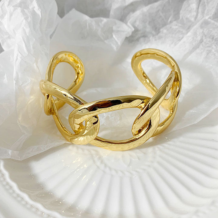 brass flat curb chain style cuff bangle bracelets Set of 5