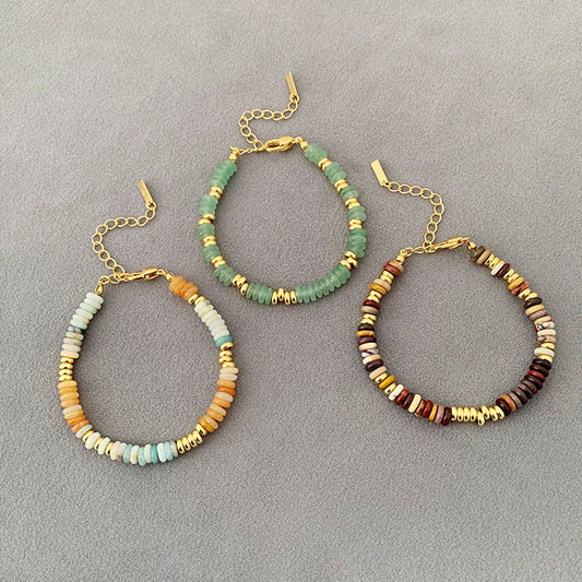 Beach boho stackable bohemian multicolor natural stone beads bracelets Set of 10
