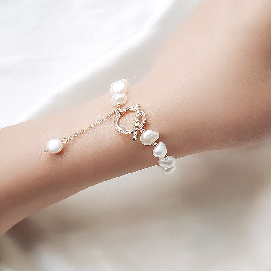 Jr Clasp 14k gold plated baroque freshwater pearl chain toggle clasp bracelets ...