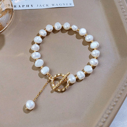 14k gold plated baroque freshwater pearl chain toggle clasp bracelets Set of 5