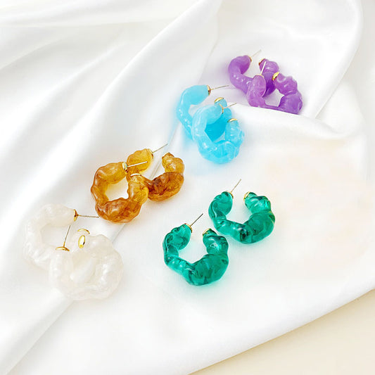 cheap jewelry irregular ruffle resin C-shape stud earrings (5 pairs)