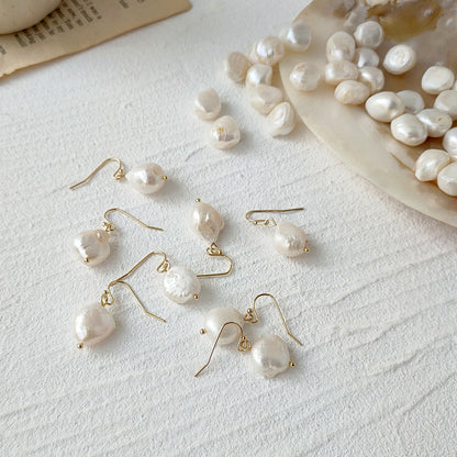 Baroque irregular natural freshwater pearl gold hook drop earrings (5 pairs)