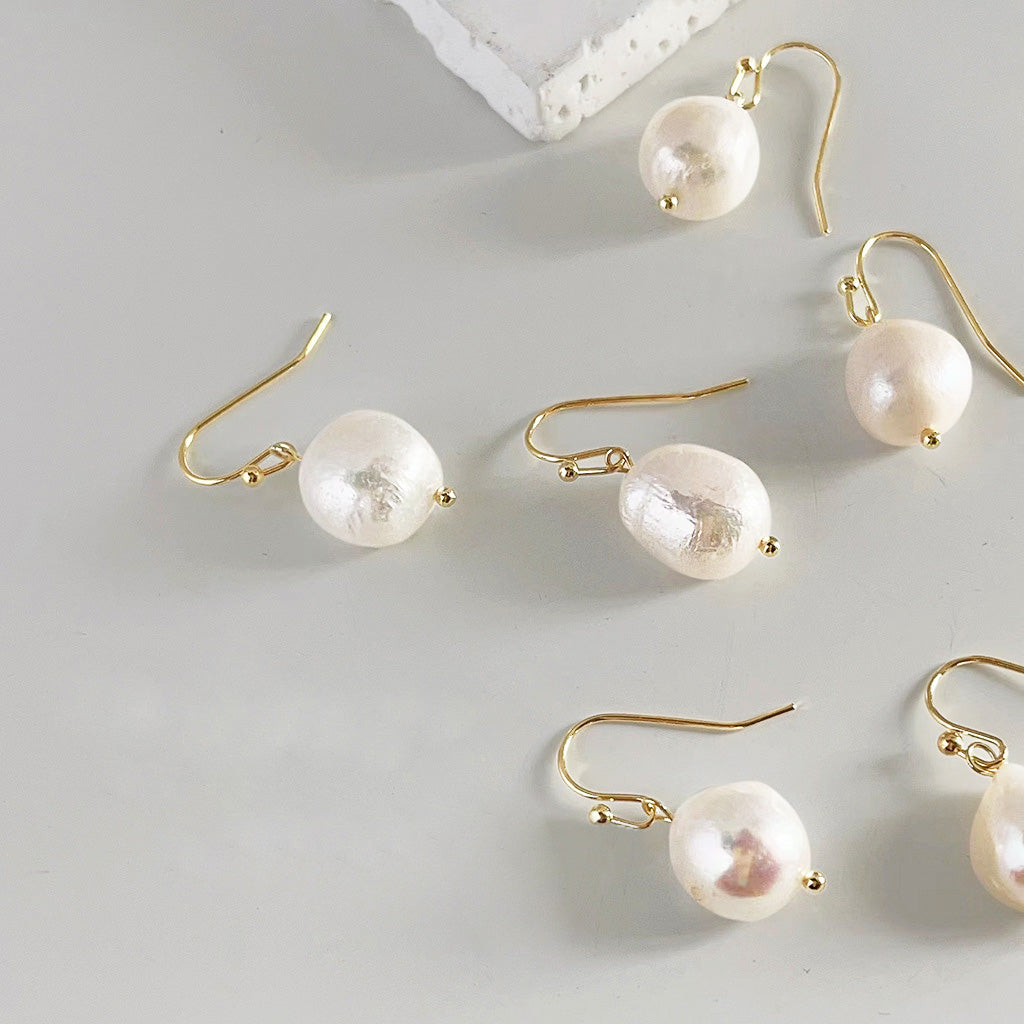 Baroque irregular natural freshwater pearl gold hook drop earrings (5 pairs)