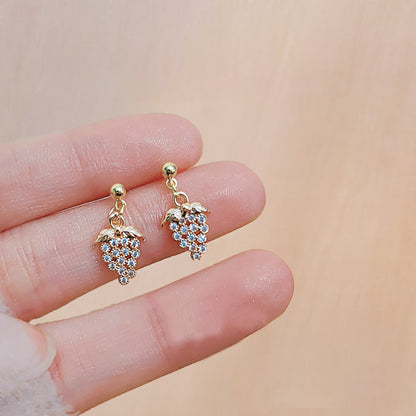 Gold plated tiny zircon grape drop earrings(5 pairs)