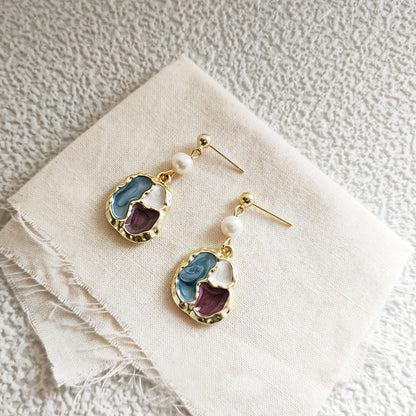 Boucles d'oreilles à tige de forme carrée, style rétro, deux couleurs d'émail (10 paires)