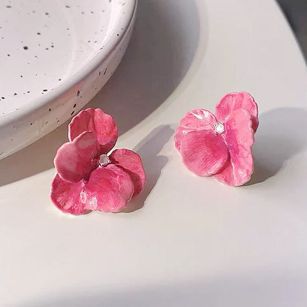 Enamel color 3D petal flower with zircon earrings (5 pairs)