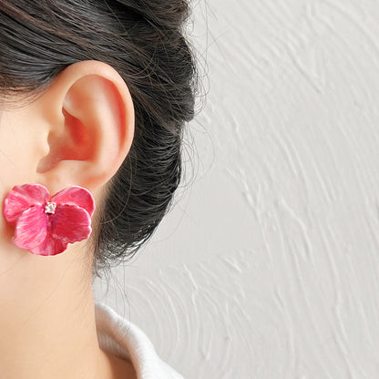 Enamel color 3D petal flower with zircon earrings (5 pairs)