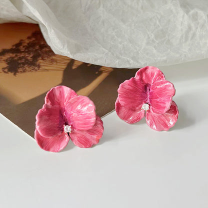 Enamel color 3D petal flower with zircon earrings (5 pairs)