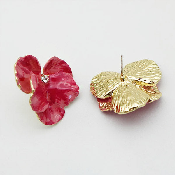 Enamel color 3D petal flower with zircon earrings (5 pairs)