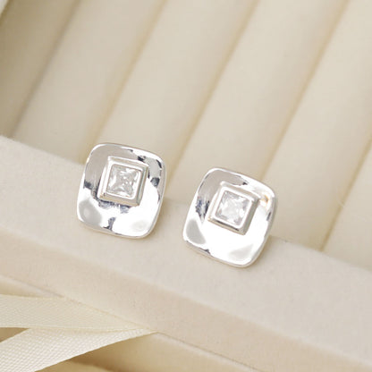 Silver plated square CZ quad cubic zirconia ear post stud earrings (5 pairs)