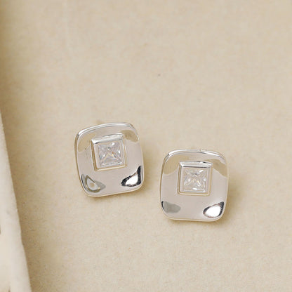 Silver plated square CZ quad cubic zirconia ear post stud earrings (5 pairs)