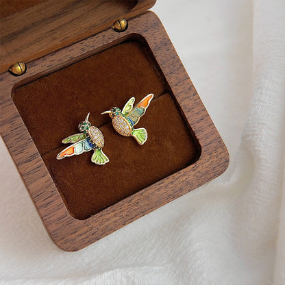 14k gold plated enamel bee bird with color zircon stud earrings (5 pairs)