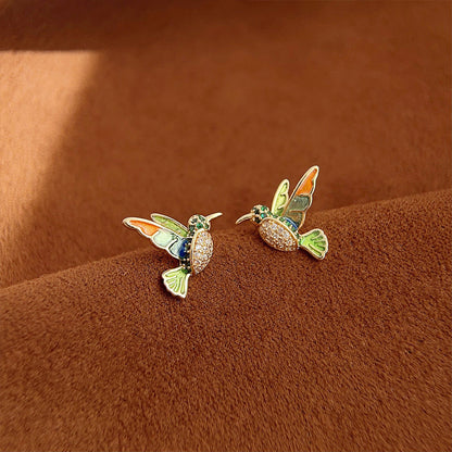 14k gold plated enamel bee bird with color zircon stud earrings (5 pairs)