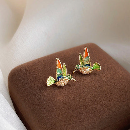 14k gold plated enamel bee bird with color zircon stud earrings (5 pairs)