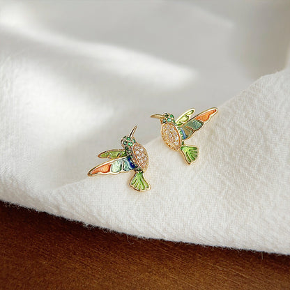 14k gold plated enamel bee bird with color zircon stud earrings (5 pairs)