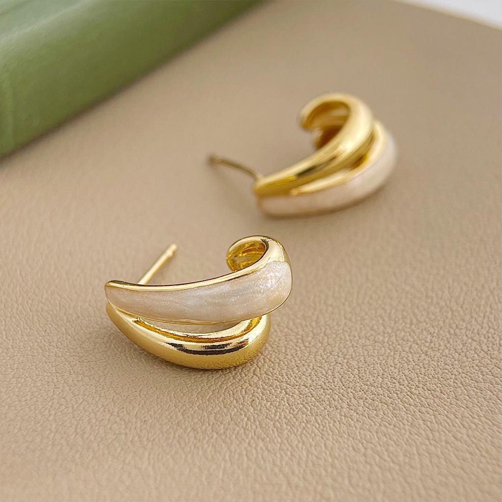 Retro 14k gold plated enamel double layered stud earrings (5 pairs)